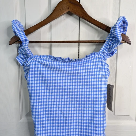 NEW Albion Hamptons One Piece Swimsuit Medium Bluebell Gingham Coastal Preppy - Picture 4 of 14